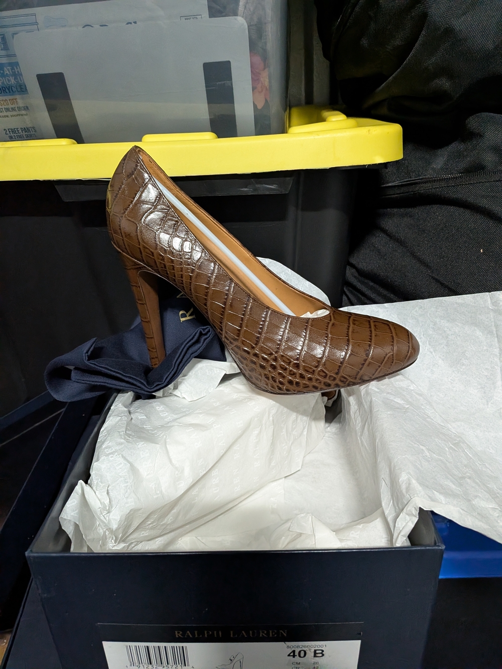 Ralph Lauren Croc-Embossed Brown Leather High Heels
